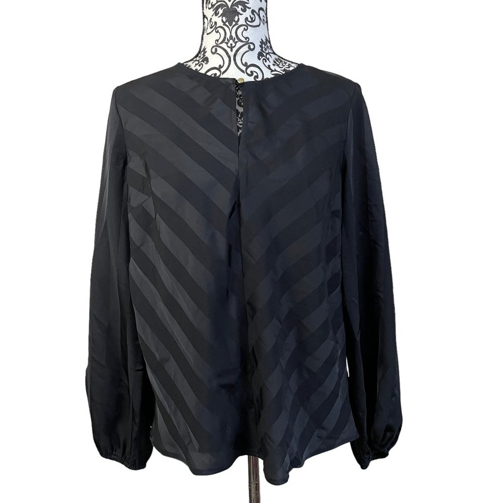 Liz Claiborne | Women's Black Striped Keyhole Neck Long Sleeve Blouse Size XS